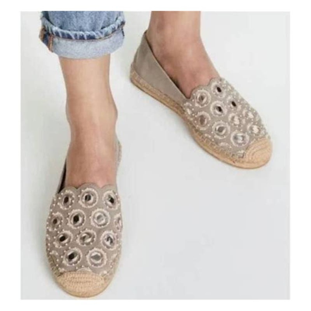 Tory Burch Yasmin Taupe Reflective Mirror Espadrille Flats